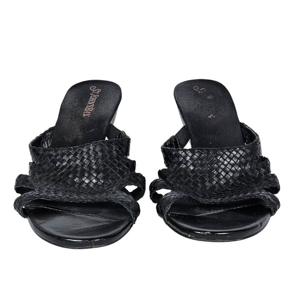 Womens 8.5 Black Leather Open Toe Chunky Heel Slip-on Work Business Casual Comfy - Picture 12 of 15